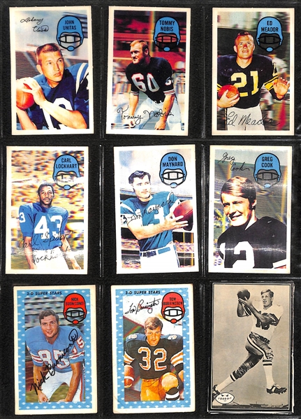 1970 Kellogg's Near Complete Football Set - 57 of 60 Cards - w. Johnny Unitas & OJ Simpson - & 1970 Topps Mini Super 33-Card Complete Set