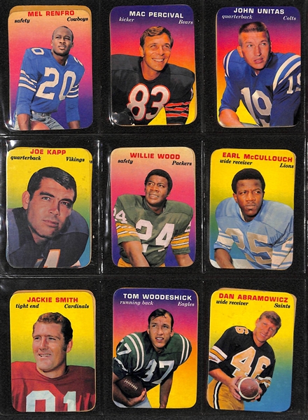 1970 Kellogg's Near Complete Football Set - 57 of 60 Cards - w. Johnny Unitas & OJ Simpson - & 1970 Topps Mini Super 33-Card Complete Set