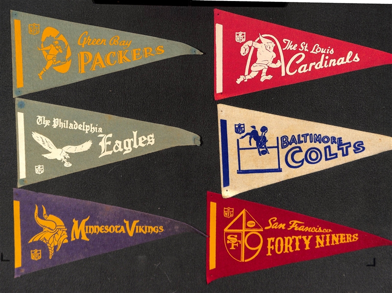 Lot of (30) 1960s Football Mini Pennants & (8) Vintage Felt/Fabric Arm Band Press Passes