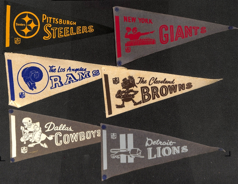 Lot of (30) 1960s Football Mini Pennants & (8) Vintage Felt/Fabric Arm Band Press Passes