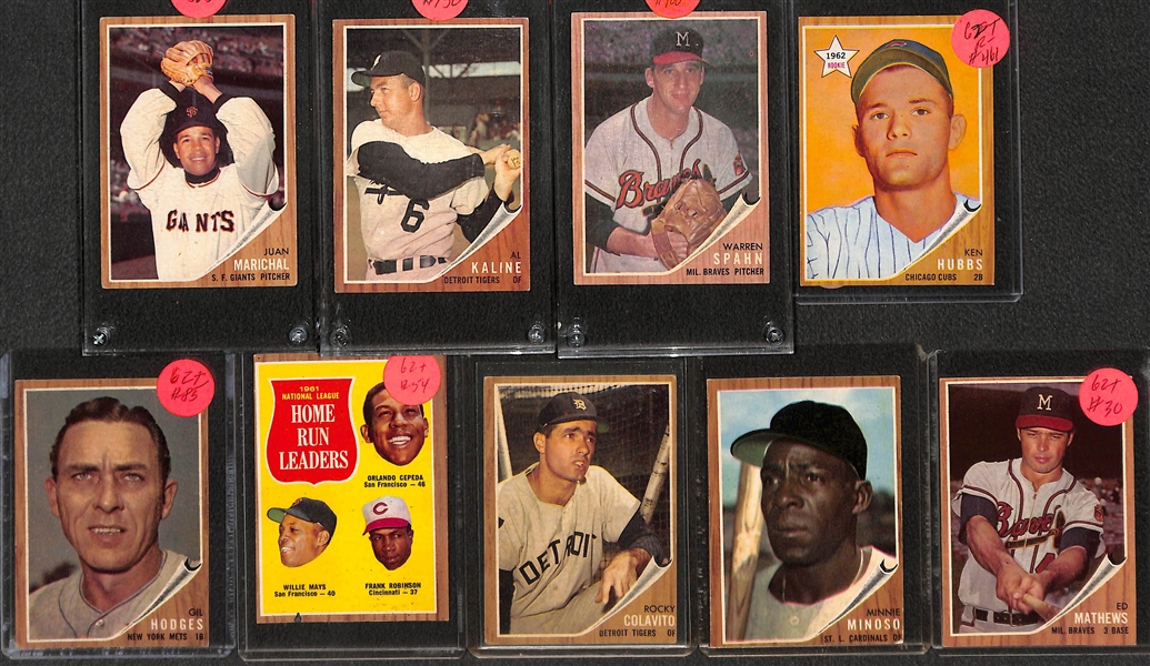 Lot of (19) 1962 Topps Baseball Cards with Lou Brock and Gaylord Perry Rookies, Clemente, Aaron and Many More Stars