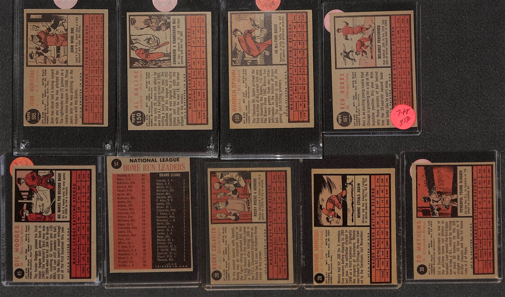 Lot of (19) 1962 Topps Baseball Cards with Lou Brock and Gaylord Perry Rookies, Clemente, Aaron and Many More Stars