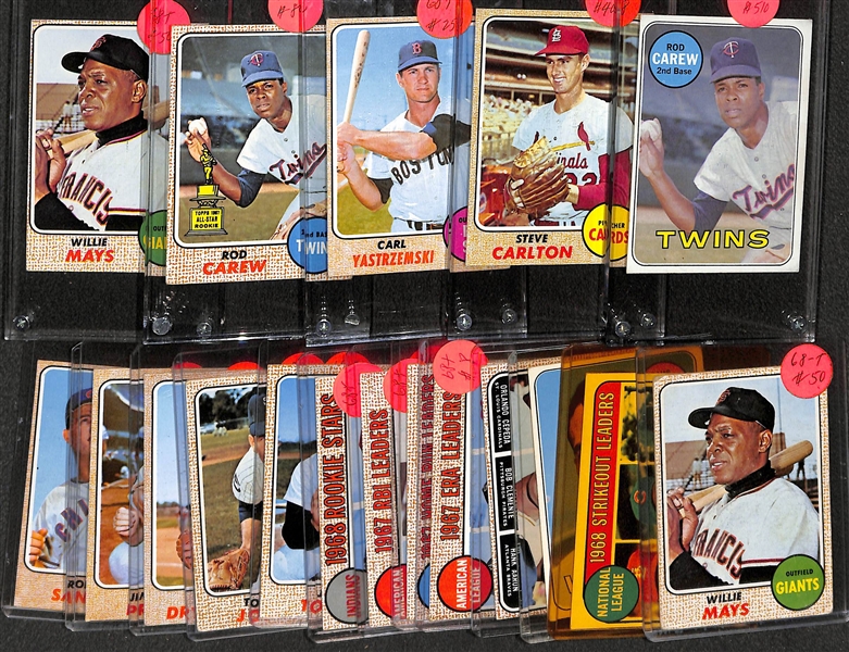 Lot of (18) Mostly 1968 Topps Baseball Cards w. (2) Willie Mays, Yastrzemski, and Others 