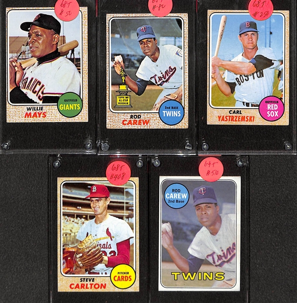 Lot of (18) Mostly 1968 Topps Baseball Cards w. (2) Willie Mays, Yastrzemski, and Others 