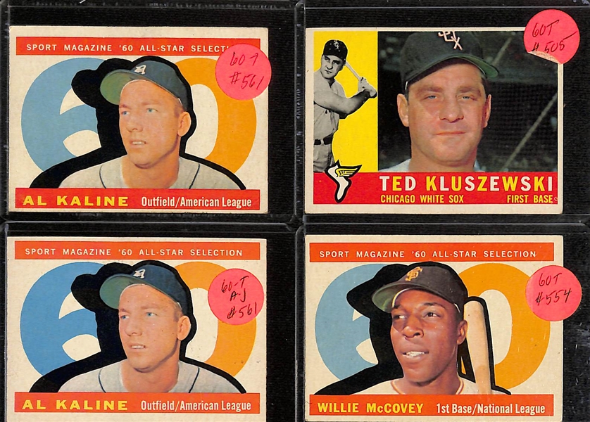 Lot of (25+) 1960 Topps Baseball Star W. Willie Mays, Ernie Banks, Roger Maris and Many More 
