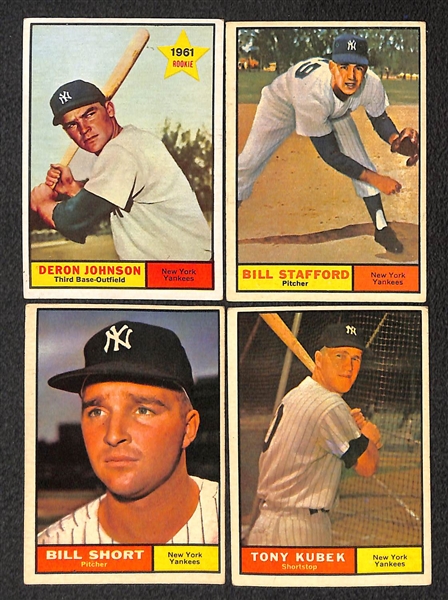 Lot of (27) 1961 Topps Yankee Cards w. Mickey Mantle & Roger Maris 