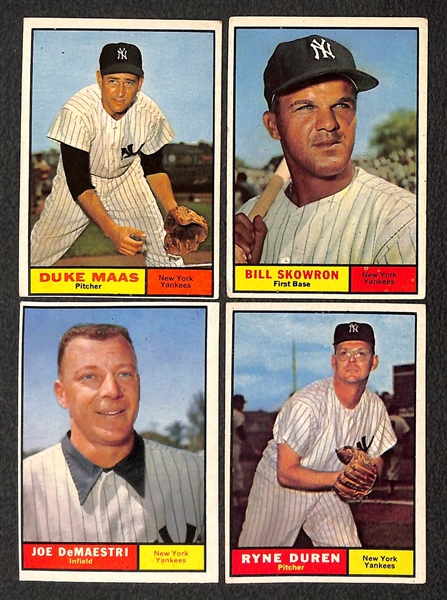 Lot of (27) 1961 Topps Yankee Cards w. Mickey Mantle & Roger Maris 