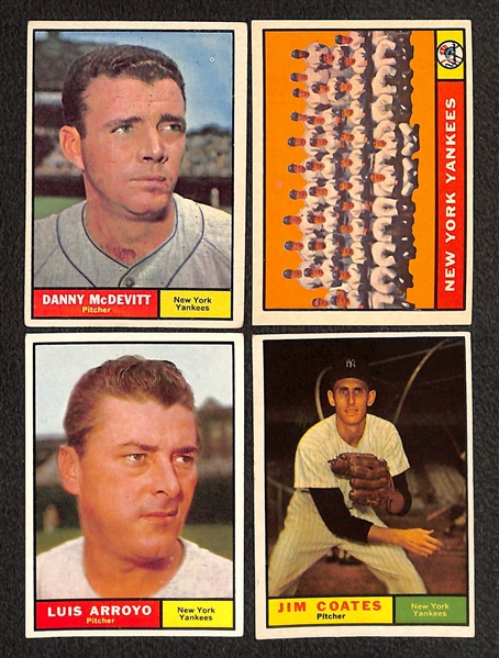 Lot of (27) 1961 Topps Yankee Cards w. Mickey Mantle & Roger Maris 