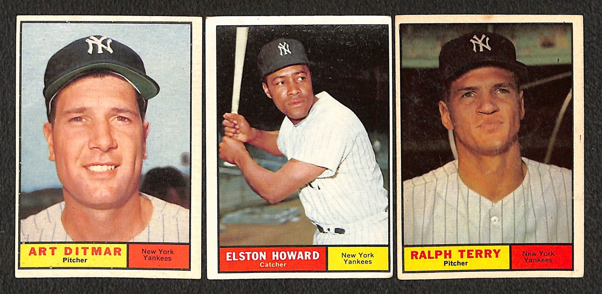 Lot of (27) 1961 Topps Yankee Cards w. Mickey Mantle & Roger Maris 