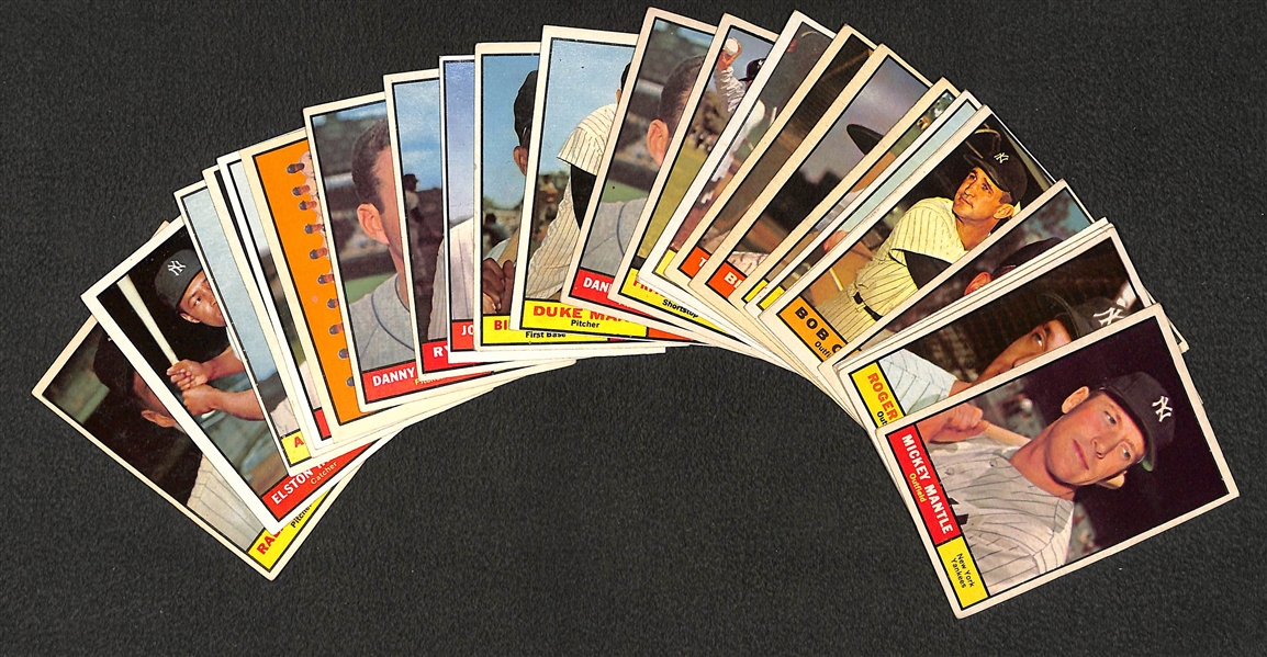 Lot of (27) 1961 Topps Yankee Cards w. Mickey Mantle & Roger Maris 