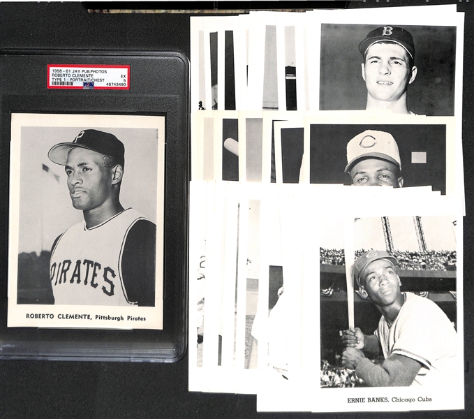 (33) 1958-61 Jay Publishing Photos w. Roberto Clemente (PSA 5) & 32 Ungraded w. Banks, Yaz, F. Robinson