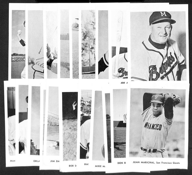 (12) Braves & (12) Giants 1958-61 Jay Publishing - (4) Graded inc. Mays (PSA 3), Aaron (PSA 6 MK), Spahn (PSA 6 MK), Mathews (PSA 6 MK) 