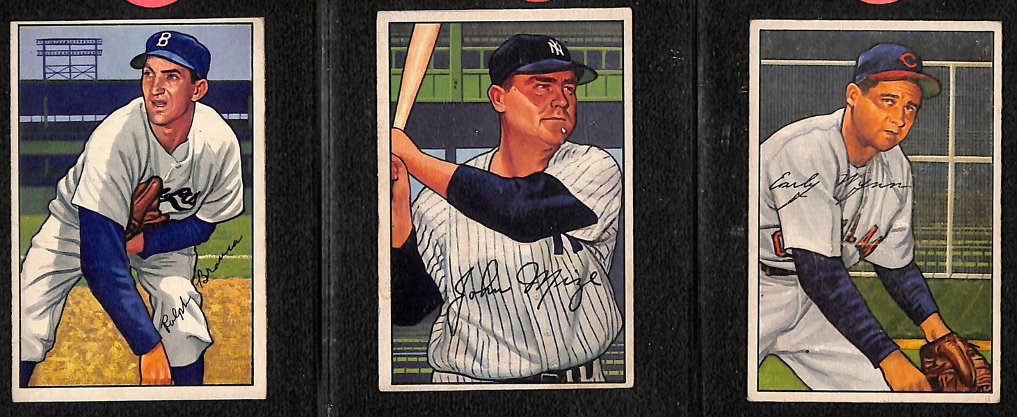 Lot of (57) 1952 Bowman Baseball Cards (Many VG-EX+) w. Duke Snider, Feller, Reese, Durocher, Thomson, Hodges, Newcombe, Mize, + 
