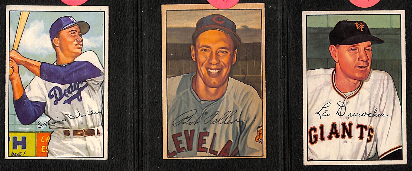 Lot of (57) 1952 Bowman Baseball Cards (Many VG-EX+) w. Duke Snider, Feller, Reese, Durocher, Thomson, Hodges, Newcombe, Mize, + 