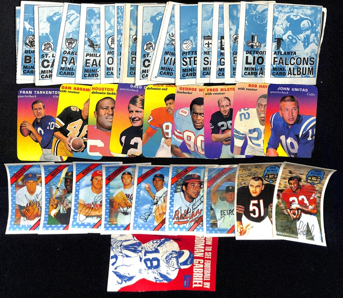 Assorted Football Lot of Topps Insert Cards from Late 1960s - Early 1970s w. 1968 Topps Posters (Starr/Unitas/Hayes/Tarkenton)
