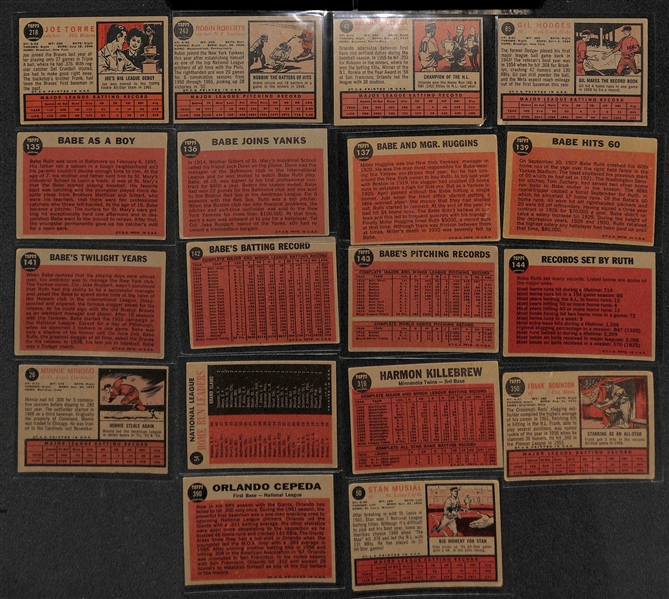 Lot of (250+) 1962 Topps Baseball Cards w. Joe Torre Rookie Card