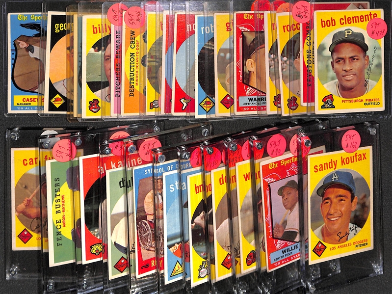 Lot of (25+) 1959 Topps Baseball Cards w. Clemente, Mays, Koufax, Musial and Others