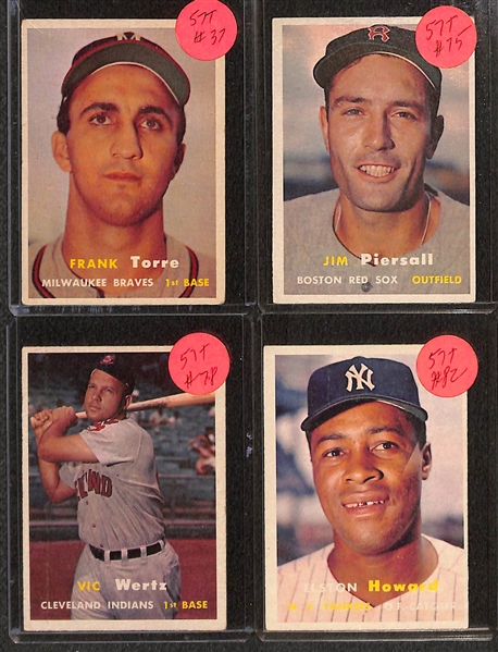 Lot of (19) 1957 Topps Baseball Cards w. Banks, Mathews, Kaline, Larson, and Others