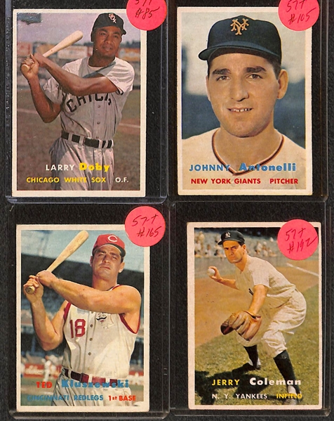 Lot of (19) 1957 Topps Baseball Cards w. Banks, Mathews, Kaline, Larson, and Others