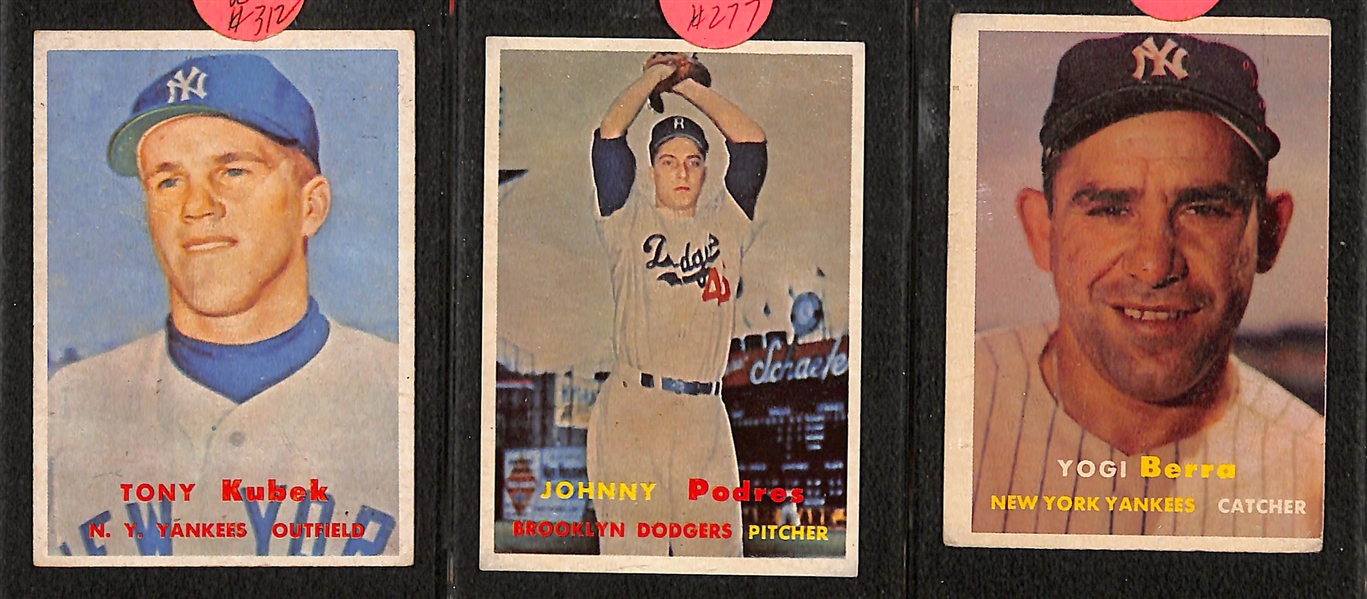 Lot of (19) 1957 Topps Baseball Cards w. Banks, Mathews, Kaline, Larson, and Others