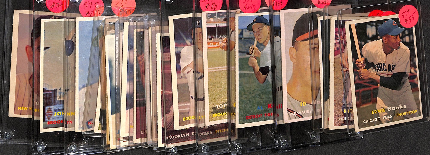 Lot of (19) 1957 Topps Baseball Cards w. Banks, Mathews, Kaline, Larson, and Others