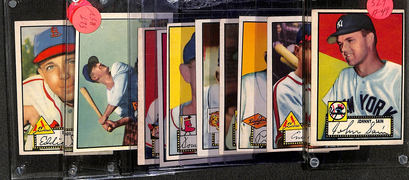 Lot of (10) 1952 Topps Baseball w. (2) Al Rosen, Enos Slaughter, Dom DiMaggio and Others