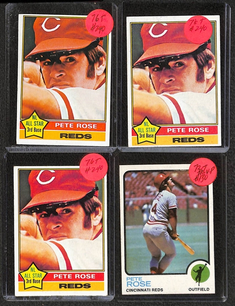 Lot of (65+) 1970s Topps Baseball Cards w. Pete Rose, Willie Mays, Carlton Fisk, Nolan Ryan, Roberto Clemente, and Many More