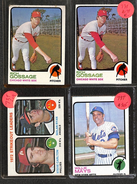 Lot of (65+) 1970s Topps Baseball Cards w. Pete Rose, Willie Mays, Carlton Fisk, Nolan Ryan, Roberto Clemente, and Many More