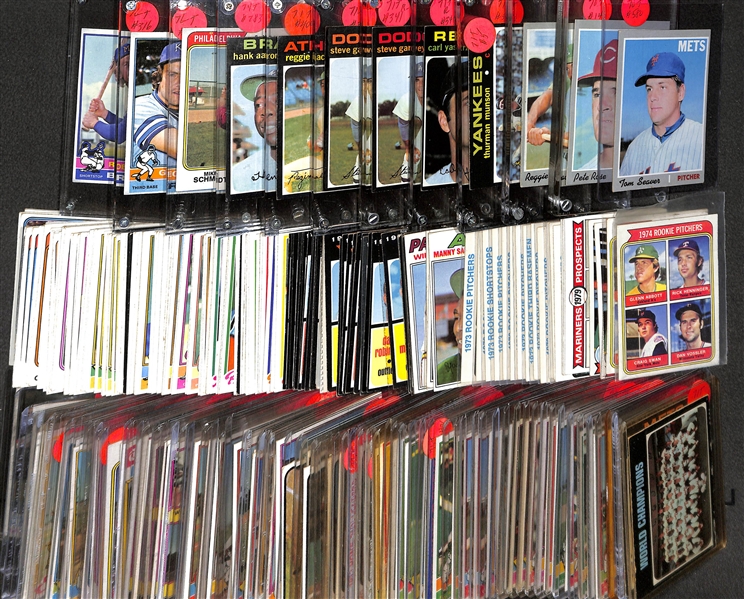 Lot of (100+) 1970s Topps Baseball Cards w. Hank Aaron, Carl Yastrzemski, Mike Schmidt, and More