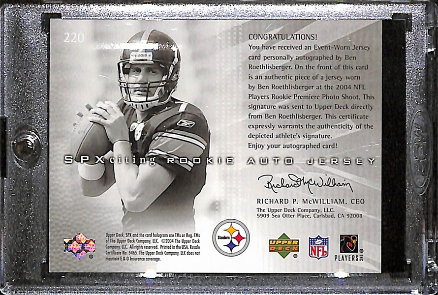 2004 SPX Ben Roethlisberger Autographed Rookie Card #71/375 w. Jersey Relic