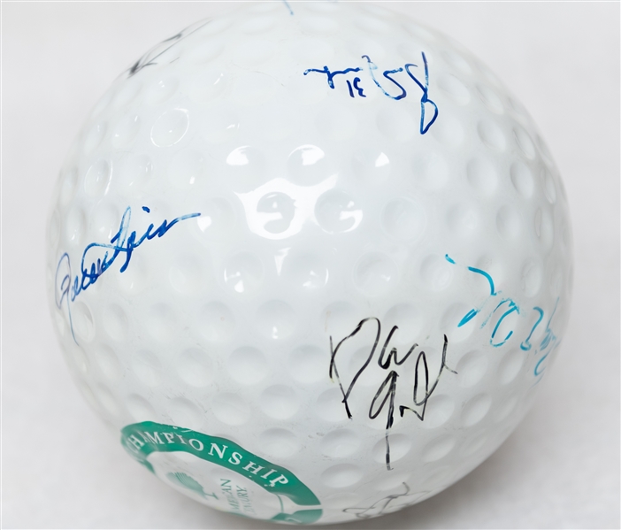 Oversized Golf Ball w. 14 Celebrity Signatures Inc. John Elway, Jerry Rice, Gary Carter, R. Fingers, J. McMahon, J. Theismann, + (JSA Auction Letter)(JSA Auction Letter)