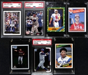 (7) Rookie Cards w. Topps Gold Shaquille ONeal (PSA 9), 2017 Bowman Aaron Judge (PSA 10), 1987 Topps Steve Young, 1985 Topps Mark McGwire, +