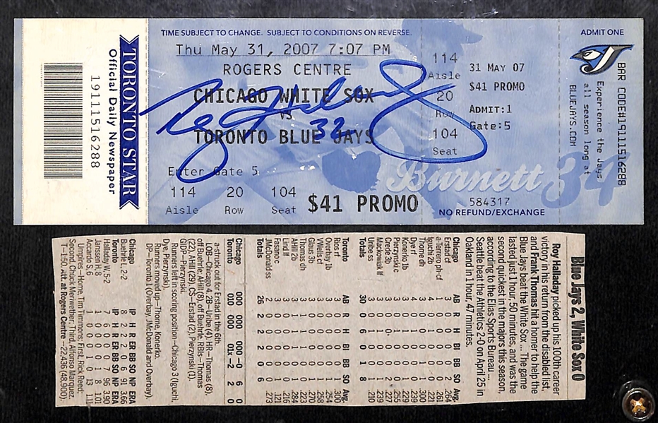 Roy Halladay Autographed Signed Game Ticket From 100th Career Win (JSA Auction Letter)