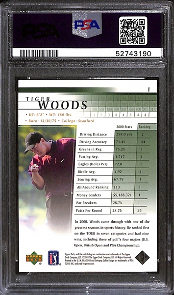 2001 Upper Deck Golf Tiger Woods #1 Rookie Card Graded PSA 10 Gem Mint!