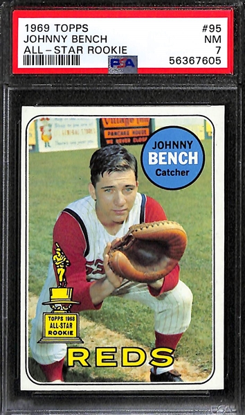 1969 Topps Johnny Bench #95 All-Star Rookie (2nd Year) Card Graded PSA 7 NM