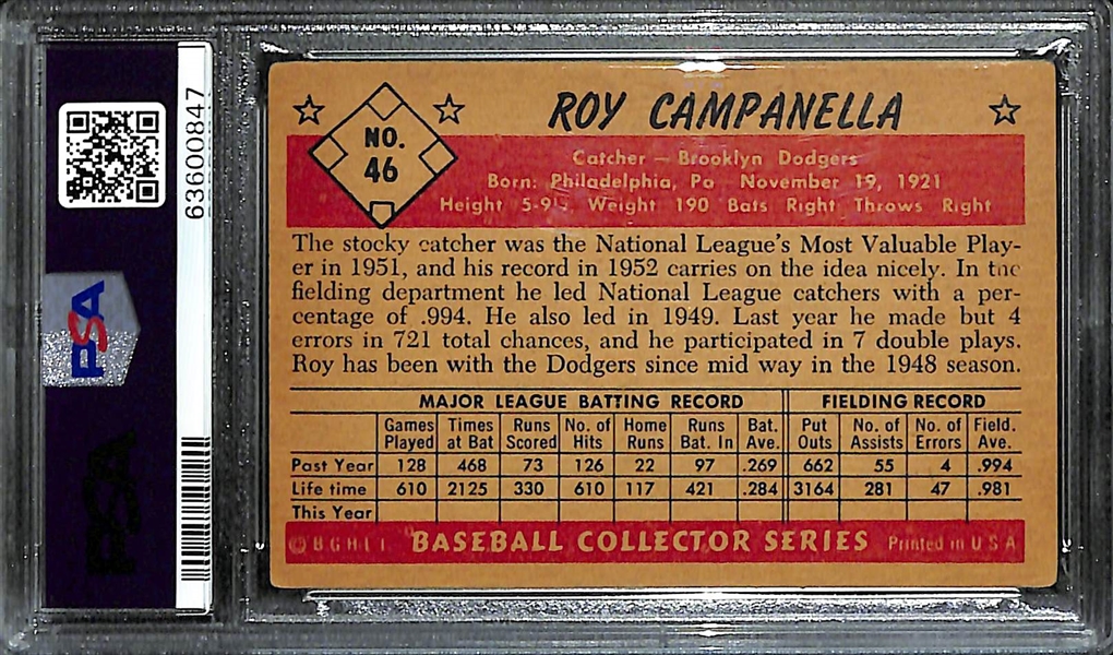 1953 Topps Roy Campanella #46 Graded PSA 3 VG