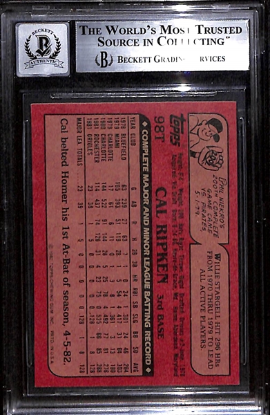 1982 Topps Traded Cal Ripken Jr. #98T Signed Rookie Card  (Beckett BAS Authenticated - 10 Auto Grade!)