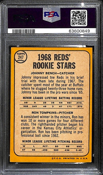 1968 Topps Johnny Bench Rookie Card #247 Graded PSA 6 EX-MT