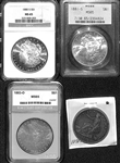 Lot of (3) Graded (MS65) Morgan Silver Dollars (1880-S, 1881-S, 1883-O) & 1878-S Silver Trade Dollar