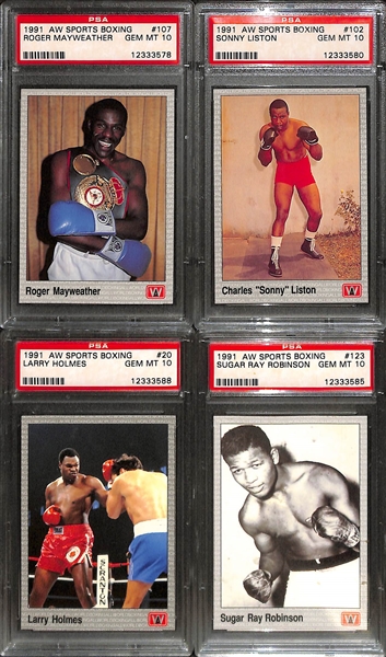 Lot of (19) PSA Graded Boxing Cards w. (9) 1938 F.C. Cartledge Inc. Corbett, Louis, and Sullivan and (10) 1991 AW Sports Boxing Cards All Graded PSA 10!