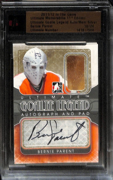 Lot of (4) Graded/Encased Autographs and Insert Hockey Cards w. Howe, Lemieux, Kane, and Parent