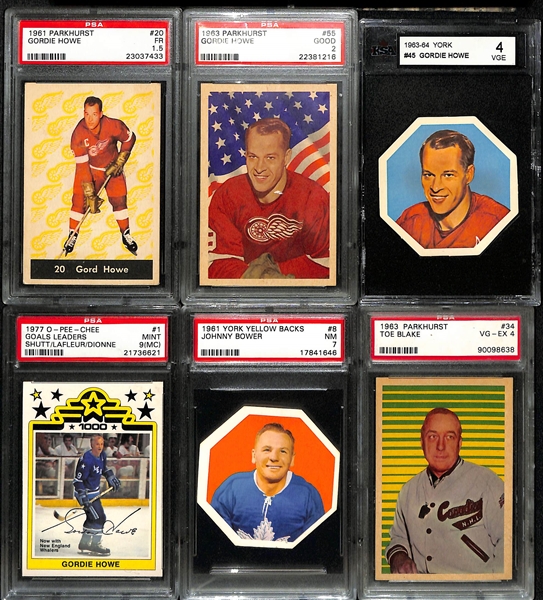 Lot of (6) Mostly 1960s Graded Hockey Cards w. Gordie Howe