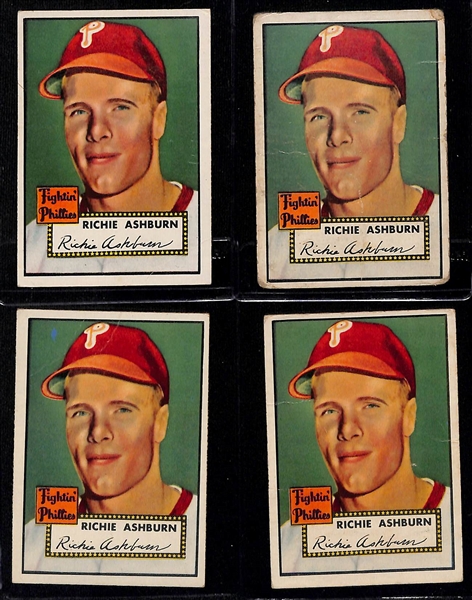 Lot of (11) 1952 Topps Richie Ashburn Baseball Cards