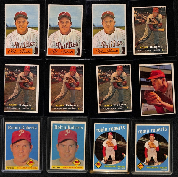 Lot of (26) 1950s Bowman and Topps Robin Roberts Baseball Cards