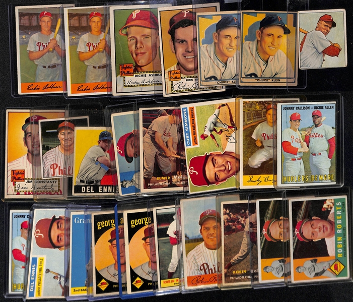 Lot of (25) Vintage Phillies Baseball Cards w. (2) 1941 Play Ball Chuck Klein and 1952 Topps Robin Roberts and Richie Ashburn