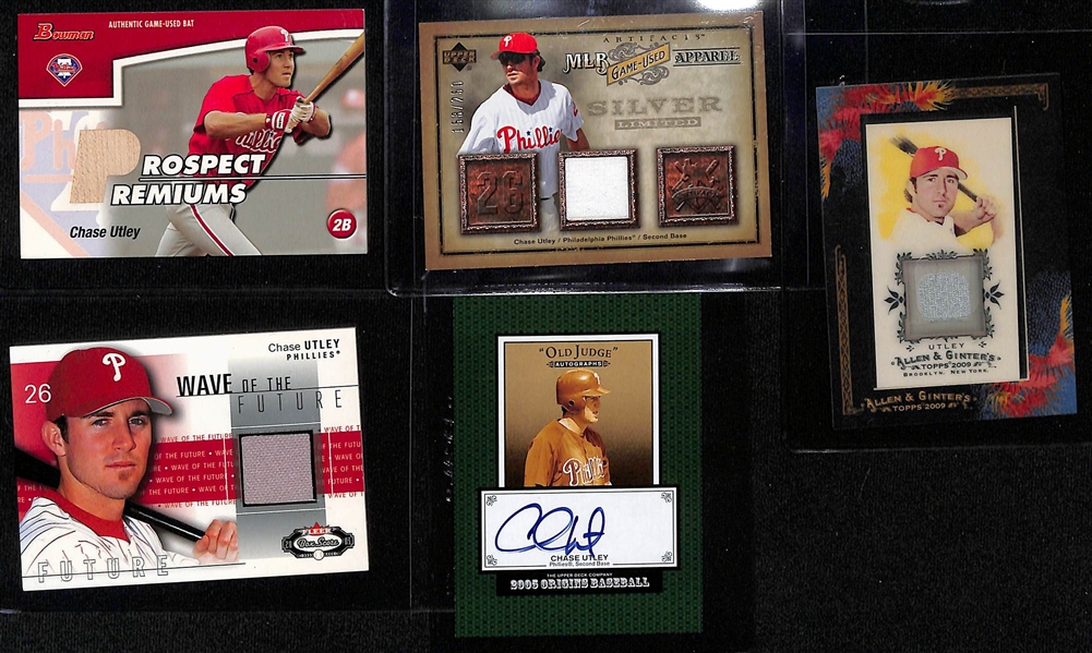 Lot of (25+) Mostly Phillies Autograph and Relic Cards w. Chase Utley, Ryan Howard, Cole Hamels and Others