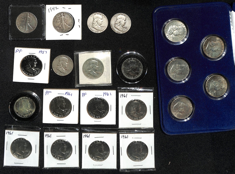 Lot of (19) Franklin Silver Half Dollars & (2) Liberty Half Dollars