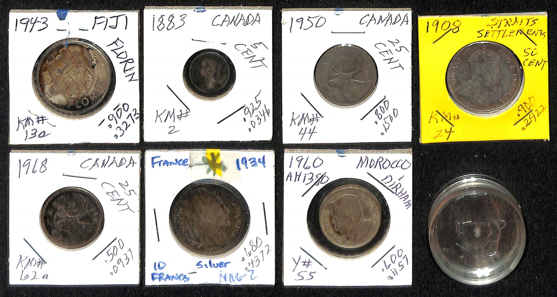  Lot of (6) 1985 Canadian National Parks Silver Dollars + (8) Additional Assorted Foreign Coinage