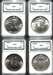 Lot of (3) 1986 Eagle Silver Dollars MS70 & (1) 2005 Eagle Silver Dollar MS70