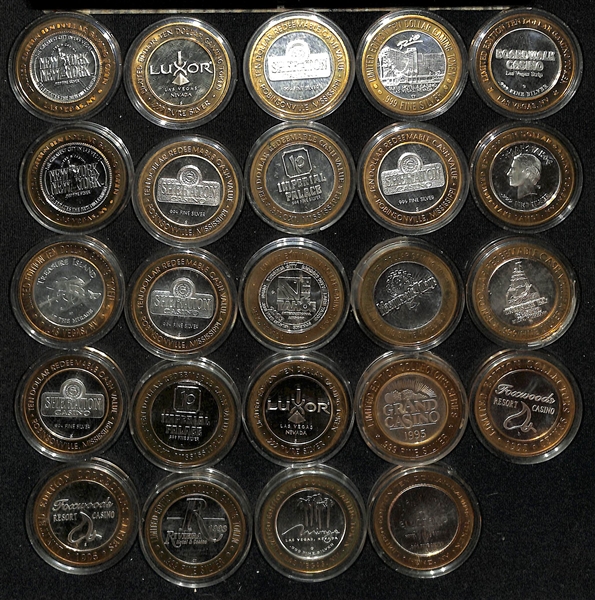 Lot of (24) Gaming Tokens - .999 Fine Silver (0.6 oz Silver per Coin)